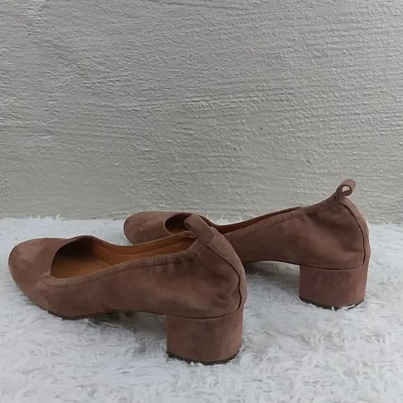 J. Crew Brown Suede Leather Almond Toe Low Blocked Heel Slip On Loafer Shoe