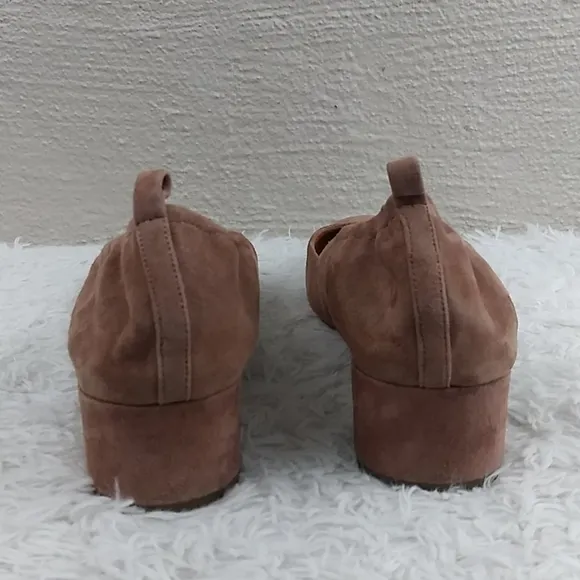 J. Crew Brown Suede Leather Almond Toe Low Blocked Heel Slip On Loafer Shoe
