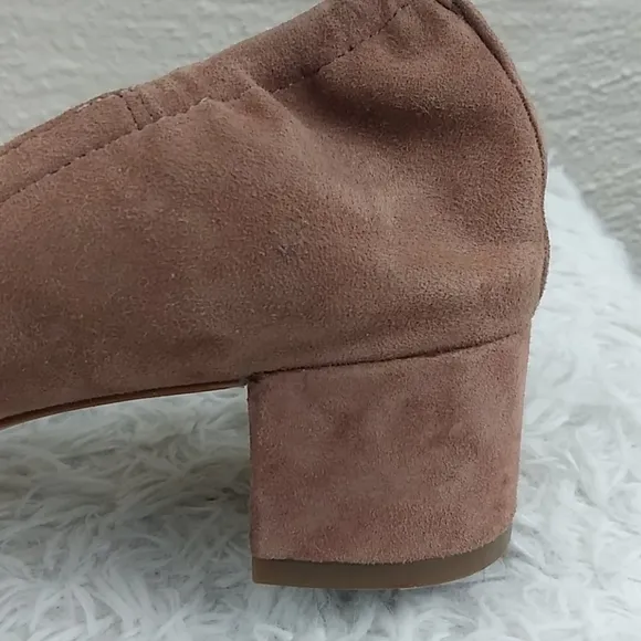 J. Crew Brown Suede Leather Almond Toe Low Blocked Heel Slip On Loafer Shoe