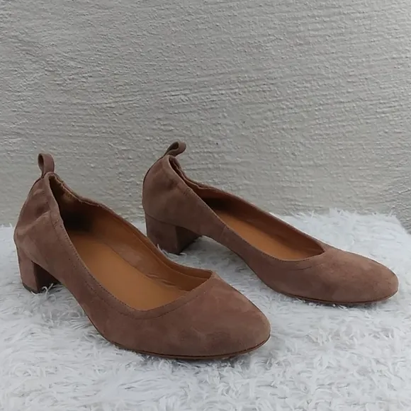 J. Crew Brown Suede Leather Almond Toe Low Blocked Heel Slip On Loafer Shoe