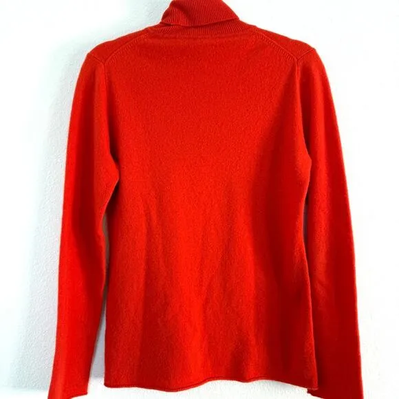 J Crew Deep Orange Turtleneck Sweater Cashmere Blend Size XS capsule wardrobe