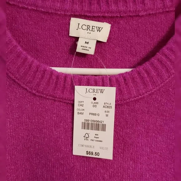 J. CREW FACTORY Sweater Pink/Purple Medium Soft Long-Sleeve Crew Neck Women's