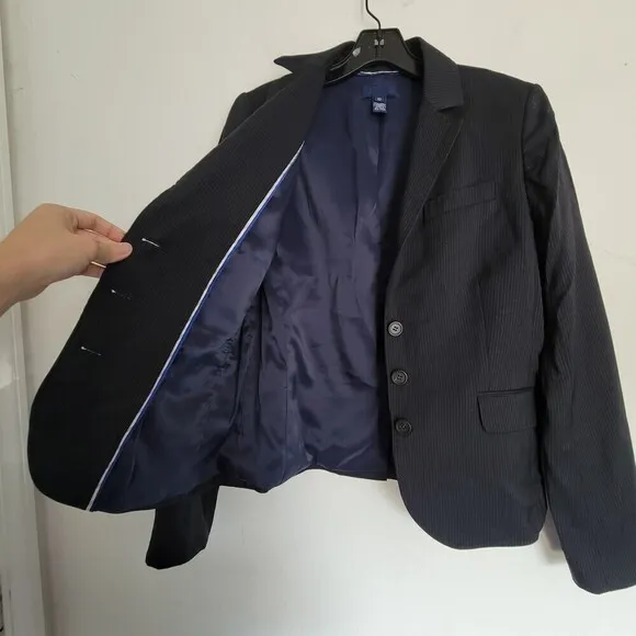 J. Crew Navy Blue Italian Wool Pin Stripe Suit Blazer Jacket Size 10