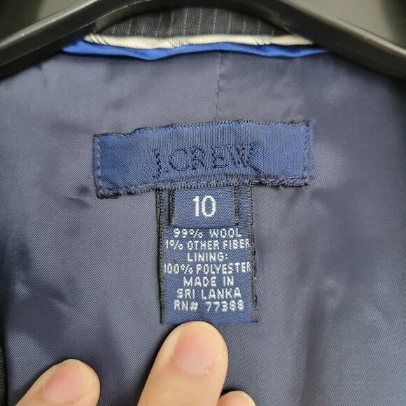 J. Crew Navy Blue Italian Wool Pin Stripe Suit Blazer Jacket Size 10