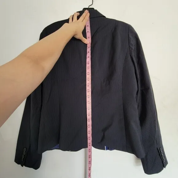 J. Crew Navy Blue Italian Wool Pin Stripe Suit Blazer Jacket Size 10