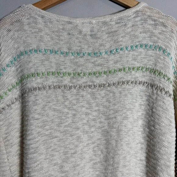 J. Jill Boat Neck Embroidered Sweater Pullover Women's Medium Ivory Textured