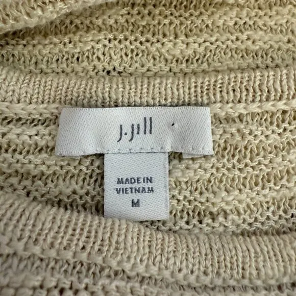 J. Jill Boat Neck Embroidered Sweater Pullover Women's Medium Ivory Textured