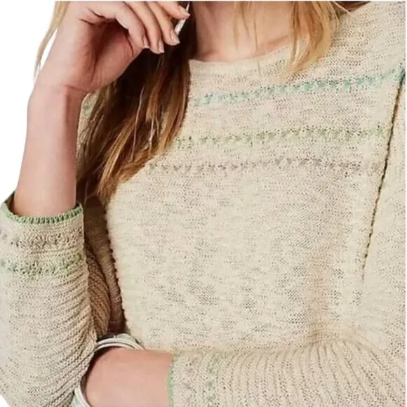 J. Jill Boat Neck Embroidered Sweater Pullover Women's Medium Ivory Textured
