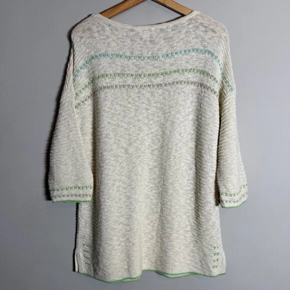 J. Jill Boat Neck Embroidered Sweater Pullover Women's Medium Ivory Textured
