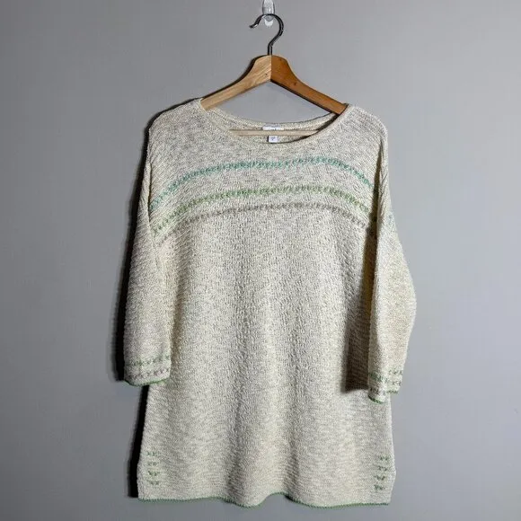 J. Jill Boat Neck Embroidered Sweater Pullover Women's Medium Ivory Textured