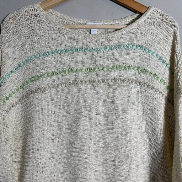 J. Jill Boat Neck Embroidered Sweater Pullover Women's Medium Ivory Textured