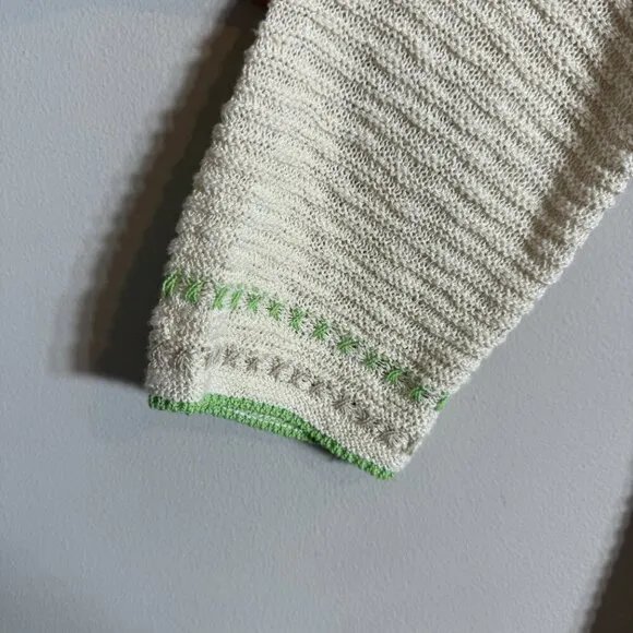 J. Jill Boat Neck Embroidered Sweater Pullover Women's Medium Ivory Textured