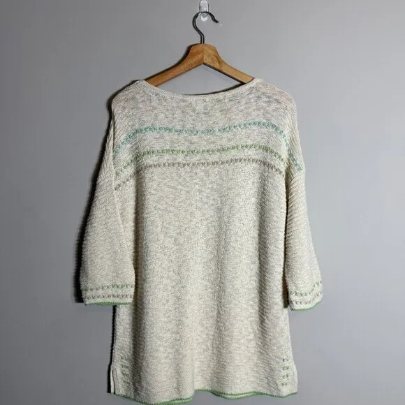 J. Jill Boat Neck Embroidered Sweater Pullover Women's Medium Ivory Textured