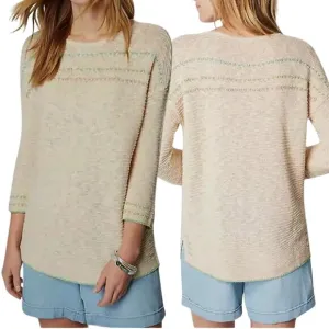 J. Jill Boat Neck Embroidered Sweater Pullover Women's Medium Ivory Textured