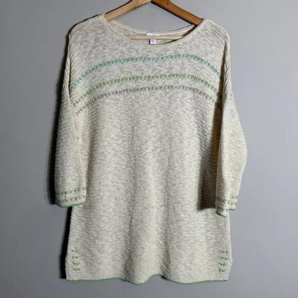 J. Jill Boat Neck Embroidered Sweater Pullover Women's Medium Ivory Textured