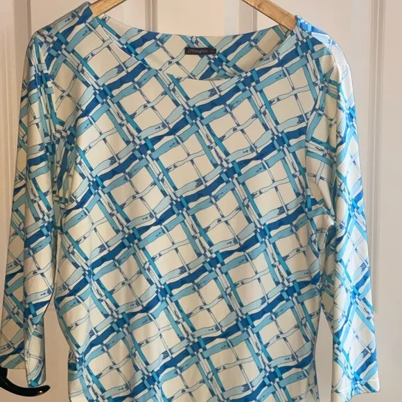 J. McLaughlin Sage Sheath Dress Ruched Blue Lattice Rare Colorway $228 Sz XL