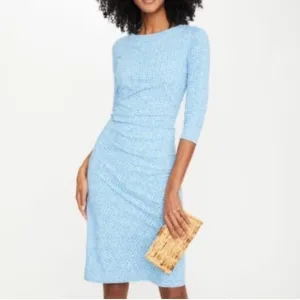 J. McLaughlin Sage Sheath Dress Ruched Blue Lattice Rare Colorway $228 Sz XL