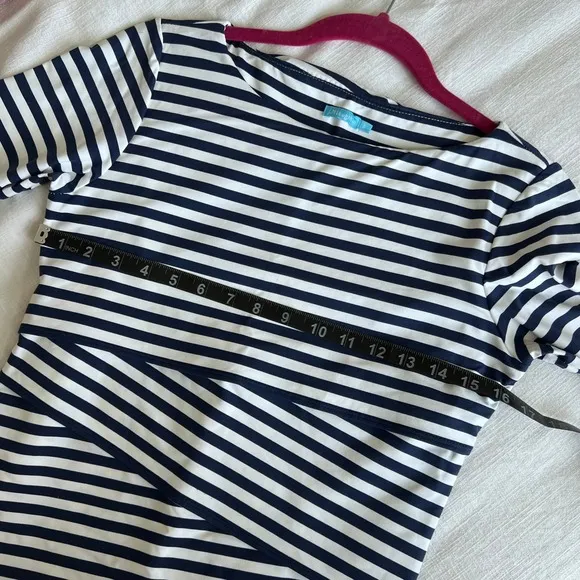 J. McLaughlin Striped Sheath Dress - Navy White 3/4 Sleeve - Size S