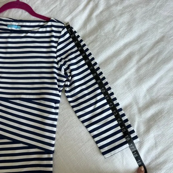 J. McLaughlin Striped Sheath Dress - Navy White 3/4 Sleeve - Size S
