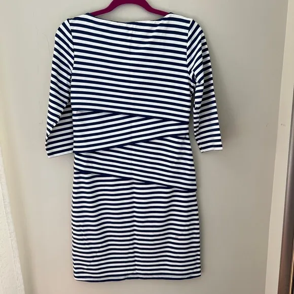 J. McLaughlin Striped Sheath Dress - Navy White 3/4 Sleeve - Size S
