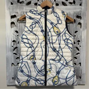 J. McLaughlin White/Blue Togglewood Tahoe Reversible Down Puffer Vest NWT