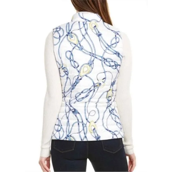 J. McLaughlin White/Blue Togglewood Tahoe Reversible Down Puffer Vest NWT