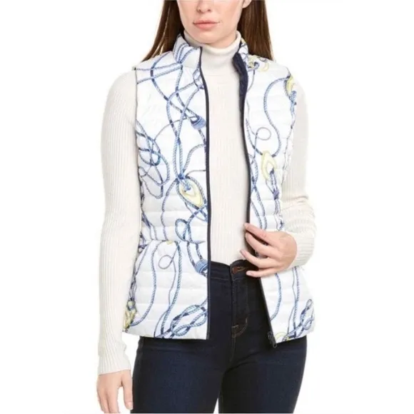 J. McLaughlin White/Blue Togglewood Tahoe Reversible Down Puffer Vest NWT