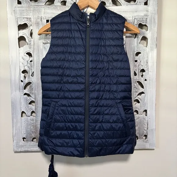 J. McLaughlin White/Blue Togglewood Tahoe Reversible Down Puffer Vest NWT