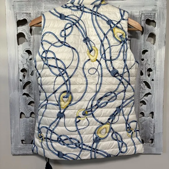 J. McLaughlin White/Blue Togglewood Tahoe Reversible Down Puffer Vest NWT