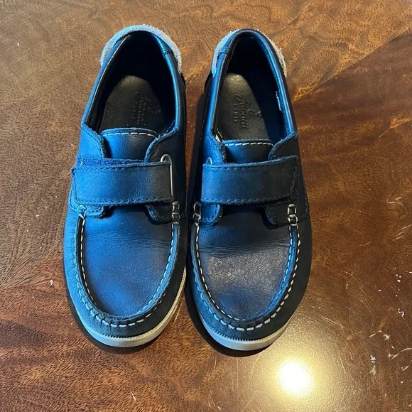 Jacadi blue leather Velcro boat shoes with white rubber sole size 31