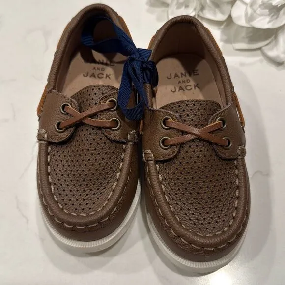 Janie and Jack Perforated Boat Shoe in Brown Size 7