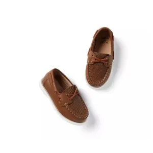 Janie and Jack Perforated Boat Shoe in Brown Size 7