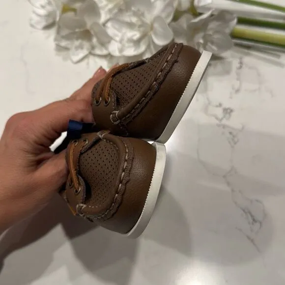 Janie and Jack Perforated Boat Shoe in Brown Size 7