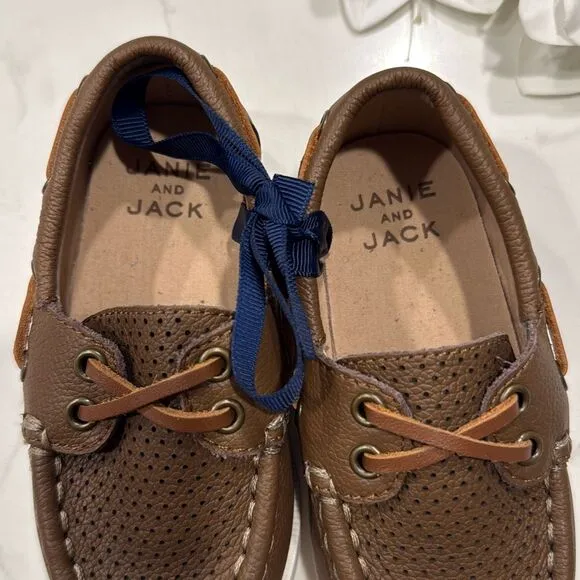 Janie and Jack Perforated Boat Shoe in Brown Size 7