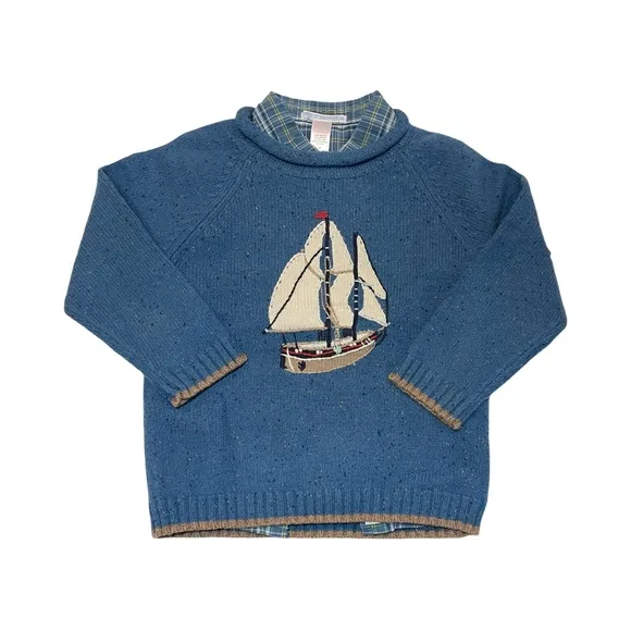 Janie and Jack Seafaring Style Sweater, Button-down shirt and Hat 3T