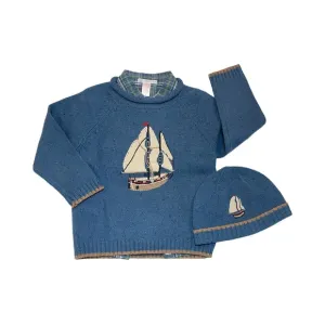 Janie and Jack Seafaring Style Sweater, Button-down shirt and Hat 3T