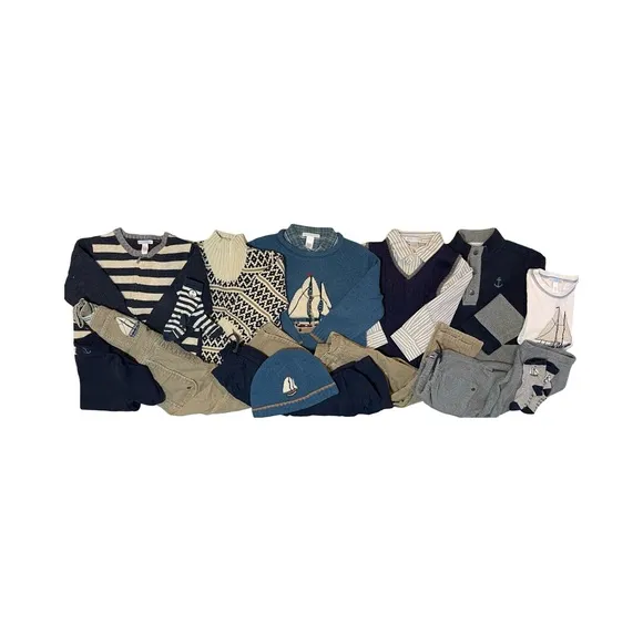 Janie and Jack Seafaring Style Sweater, Button-down shirt and Hat 3T