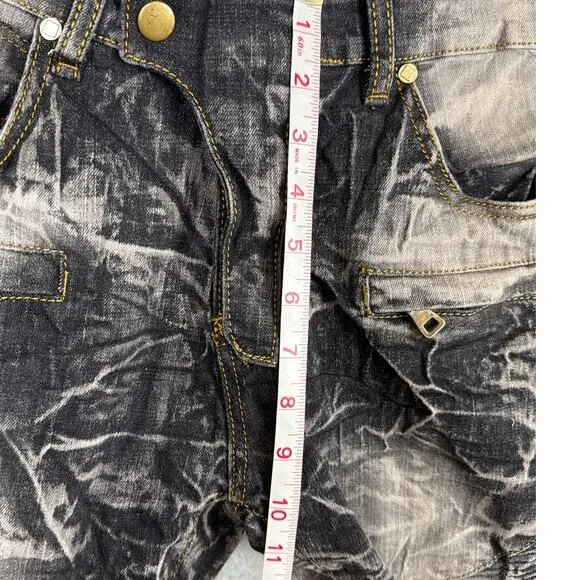 Japanese Acid Wash Men's Moto Jeans Gray Black Wrinkle Wash Size 32