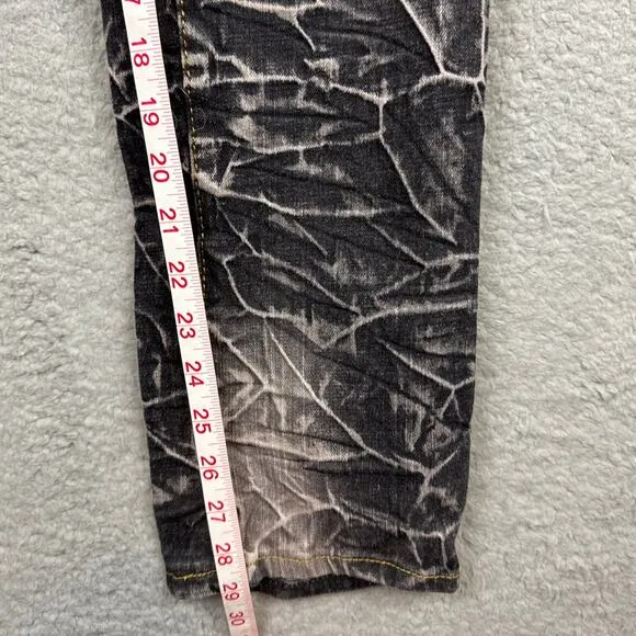 Japanese Acid Wash Men's Moto Jeans Gray Black Wrinkle Wash Size 32