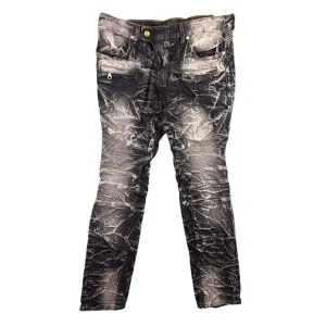 Japanese Acid Wash Men's Moto Jeans Gray Black Wrinkle Wash Size 32