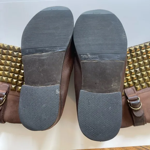 Jeffrey Campbell Brown Leather Gold Studded Boots Biker Gothic Women’s 10 Heavy
