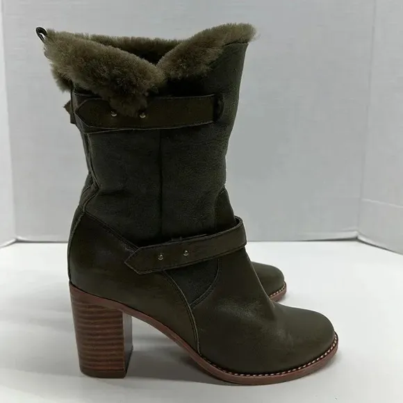 Jeffrey Campbell Heeled Boots Sherpa Lined Roll Down Winter Army Green Size 8