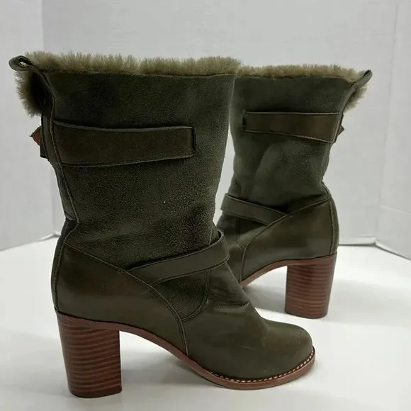 Jeffrey Campbell Heeled Boots Sherpa Lined Roll Down Winter Army Green Size 8