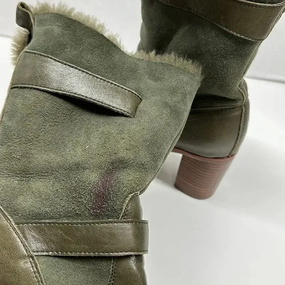 Jeffrey Campbell Heeled Boots Sherpa Lined Roll Down Winter Army Green Size 8