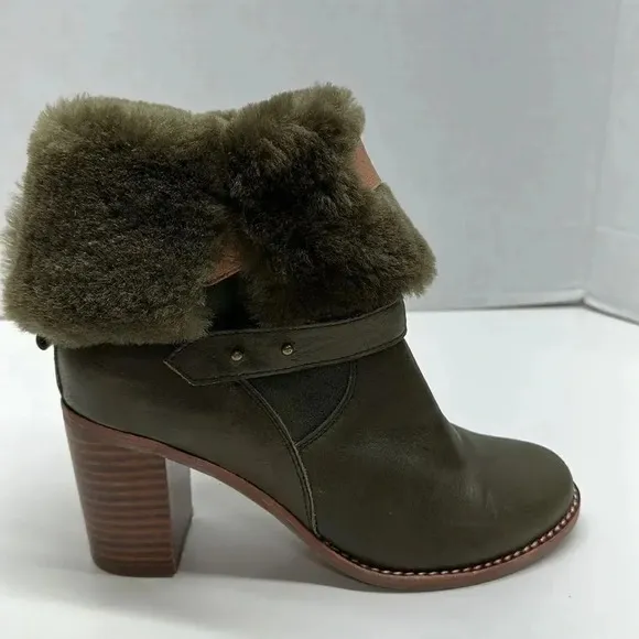 Jeffrey Campbell Heeled Boots Sherpa Lined Roll Down Winter Army Green Size 8