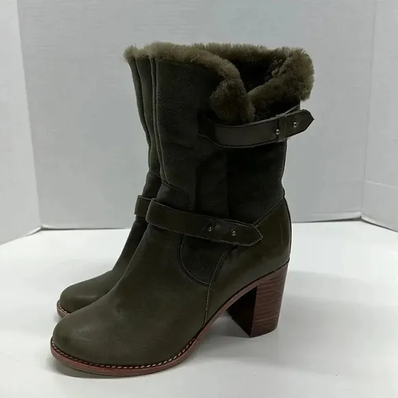 Jeffrey Campbell Heeled Boots Sherpa Lined Roll Down Winter Army Green Size 8