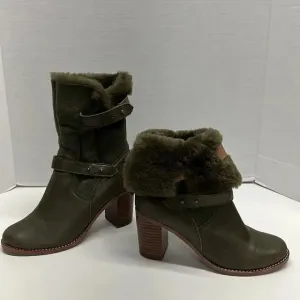 Jeffrey Campbell Heeled Boots Sherpa Lined Roll Down Winter Army Green Size 8