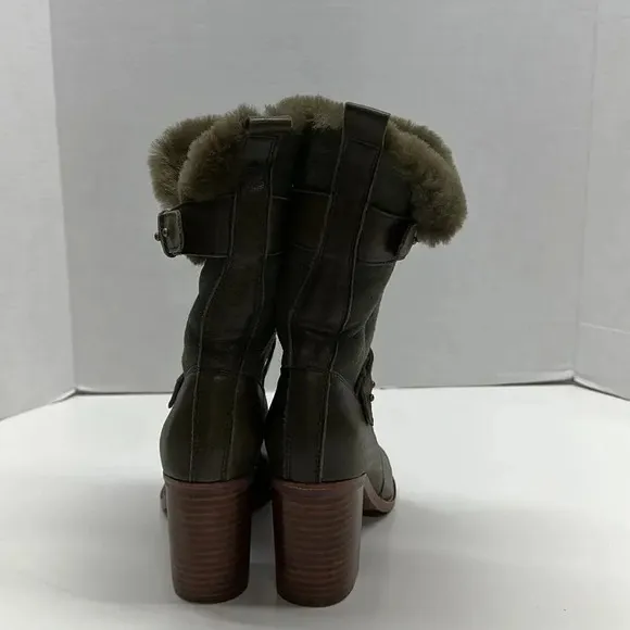 Jeffrey Campbell Heeled Boots Sherpa Lined Roll Down Winter Army Green Size 8