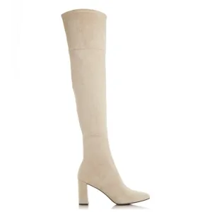 Jeffrey Campbell Ice Suede Cream Tan Over-the-Knee Pointed Toe Heeled Boots