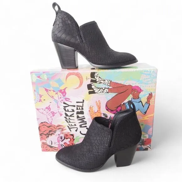 Jeffrey Campbell Rosalee Suede Snake Ankle Booties Black Women's 6M